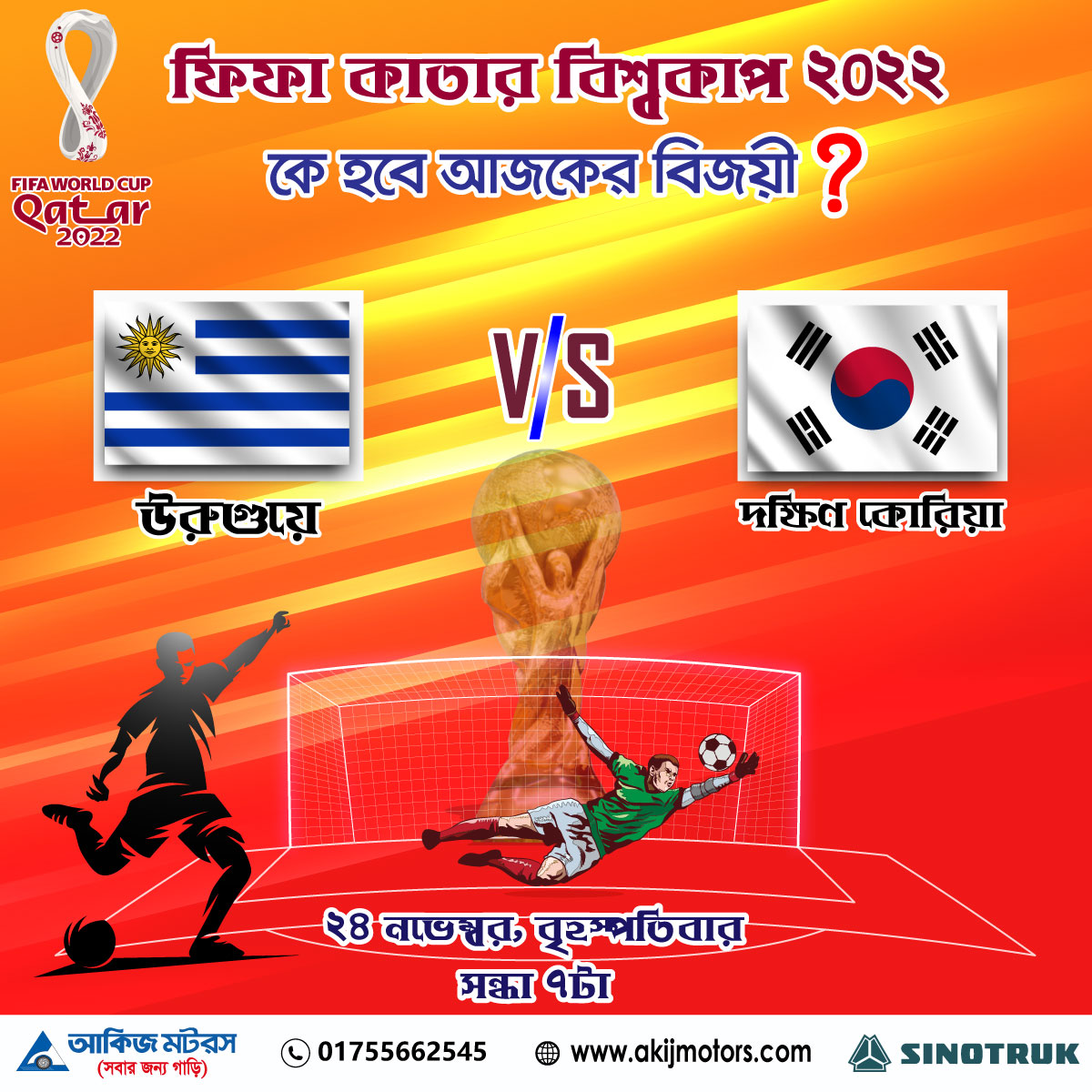 ফিফা কাতার বিশ্বকাপ ২০২২ এ উরুগুয়ে এবং দক্ষিণ কোরিয়া এর খেলা