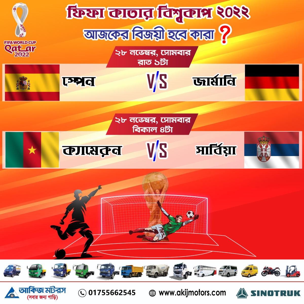 ফিফা কাতার বিশ্বকাপ ২০২২ এ স্পেন এবং জার্মানি | ক্যামেরুন ও সার্বিয়া এর খেলা