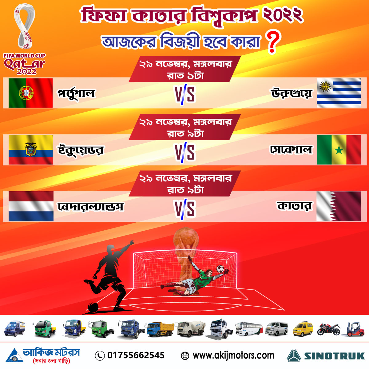 ফিফা কাতার বিশ্বকাপ ২০২২ এ পর্তূগাল এবং উরুগুয়ে | ইকুয়েডর ও সেনেগাল | নেদারল্যান্ডস ও কাতার এর খেলা