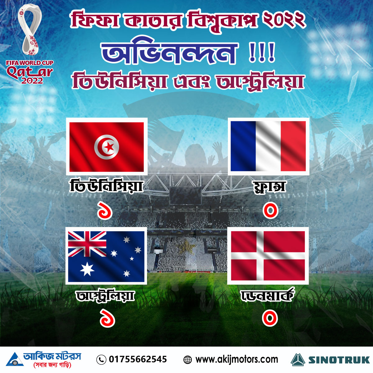 ফিফা কাতার বিশ্বকাপ ২০২২ এ অভিনন্দন তিউনিসিয়া ও অস্ট্রেলিয়া !!!
