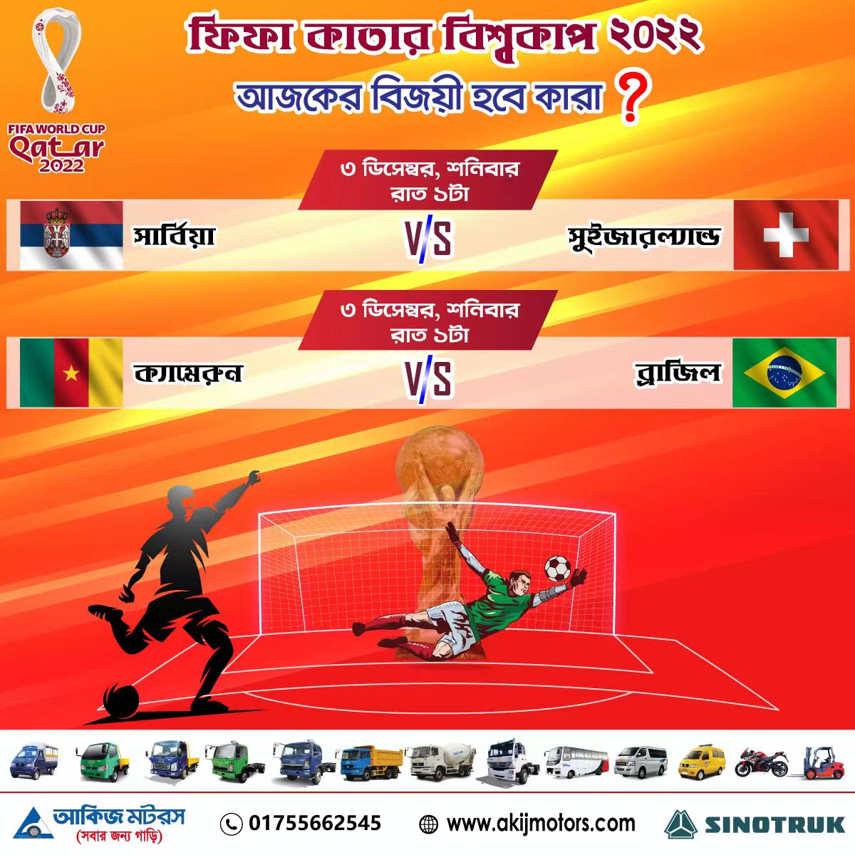 ফিফা কাতার বিশ্বকাপ ২০২২ এ সার্বিয়া ও সুইজারল্যান্ড এবং ক্যামেরুন ও ব্রাজিল এর খেলা